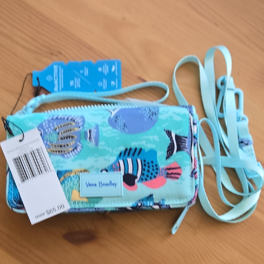 Vera Bradley "Paisley Wave Fish" ReActive RFID Compact Crossbody Bag